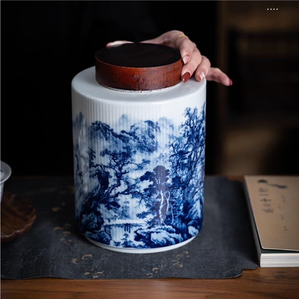 CMBSSTFC Słoik na cukier Chiński słoik na herbatę w stylu retro Ceramiczny niebiesko-biały, zamykany słoik kuchenny Nadaje się do kawy mielonej, herbaty, cukru, soli itp. Pojemnik na herbatę