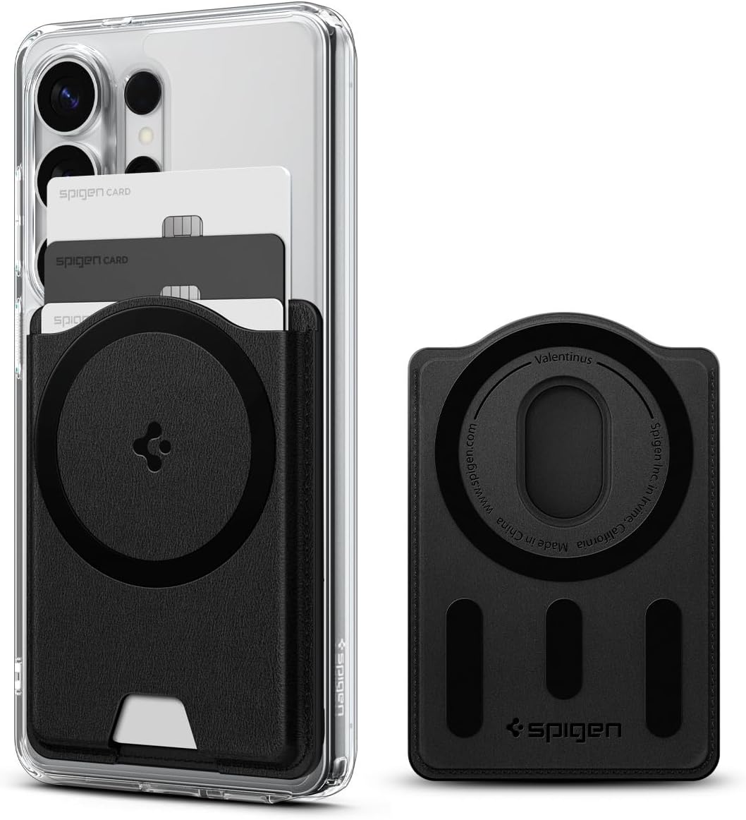 SPIGEN MagSafe Wallet for Galaxy S26/S25/S24 Plus/Ultra Z Fold 7 Pixel 10 Pro XL/10a iPhone MagSafe Case, Built-in Magnetic Ring, Valentinus MagFit+ PU 3 Cards Phone Card Holder (Black)