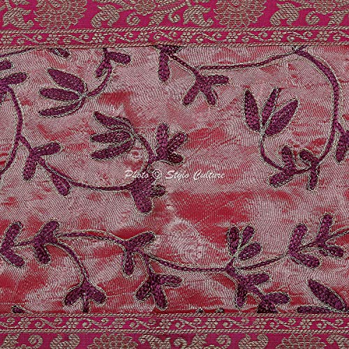 Image of Decorative Dining Table Runner Magenta Purple 6 Feet Party Decor Floral 72 Inch Long Banarsi Brocade Jacquard Embroidered Ari Zari Tablecloth Rectangle (72 x 14 Inch)
