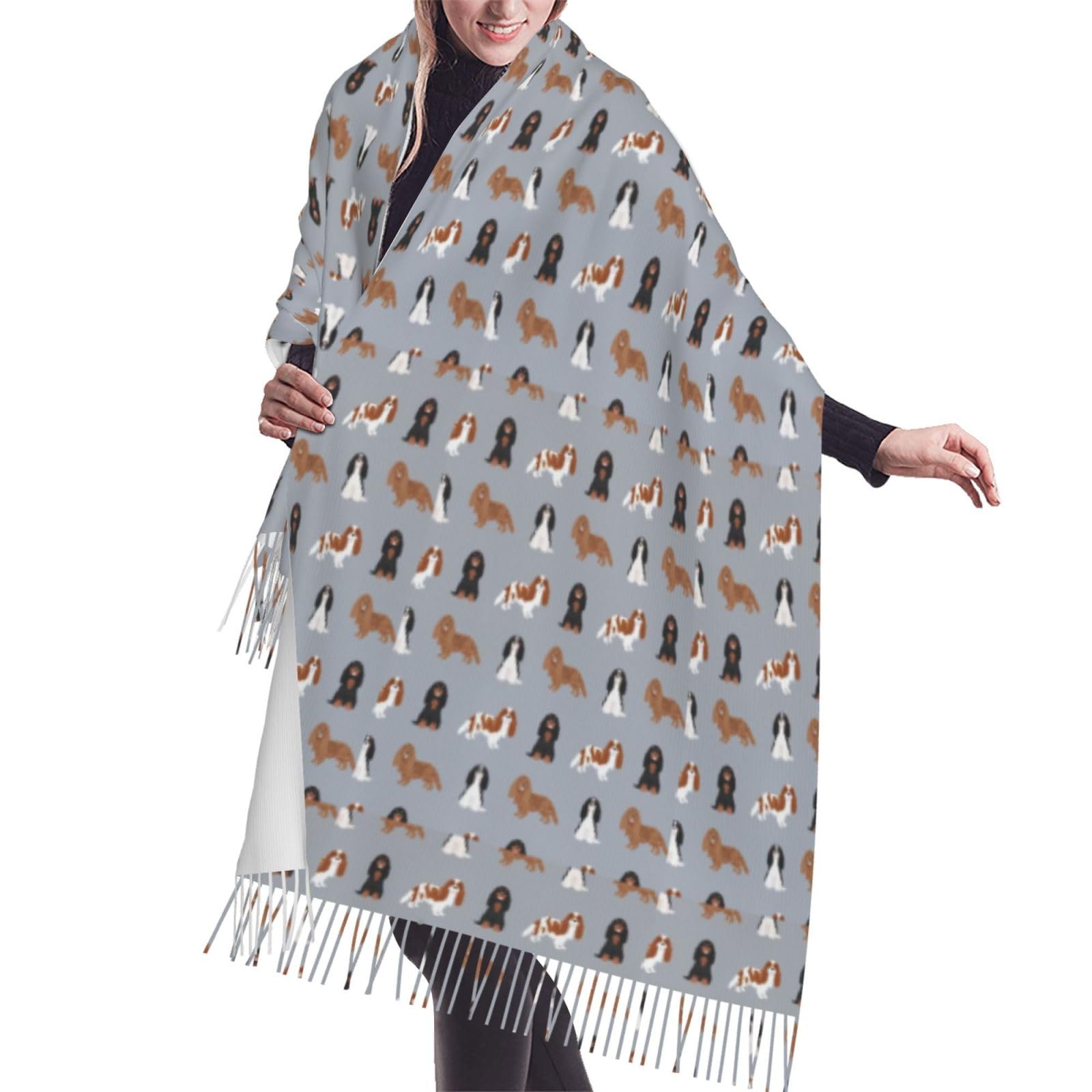 Gratka Unisex As Picture Scarf,Cavalier King Charles Spaniel Dog Mixed Dog Coats Dog, Fringed Scarf Large Warm Soft Cashmere Feel Shawls Wraps 196X68 Cm