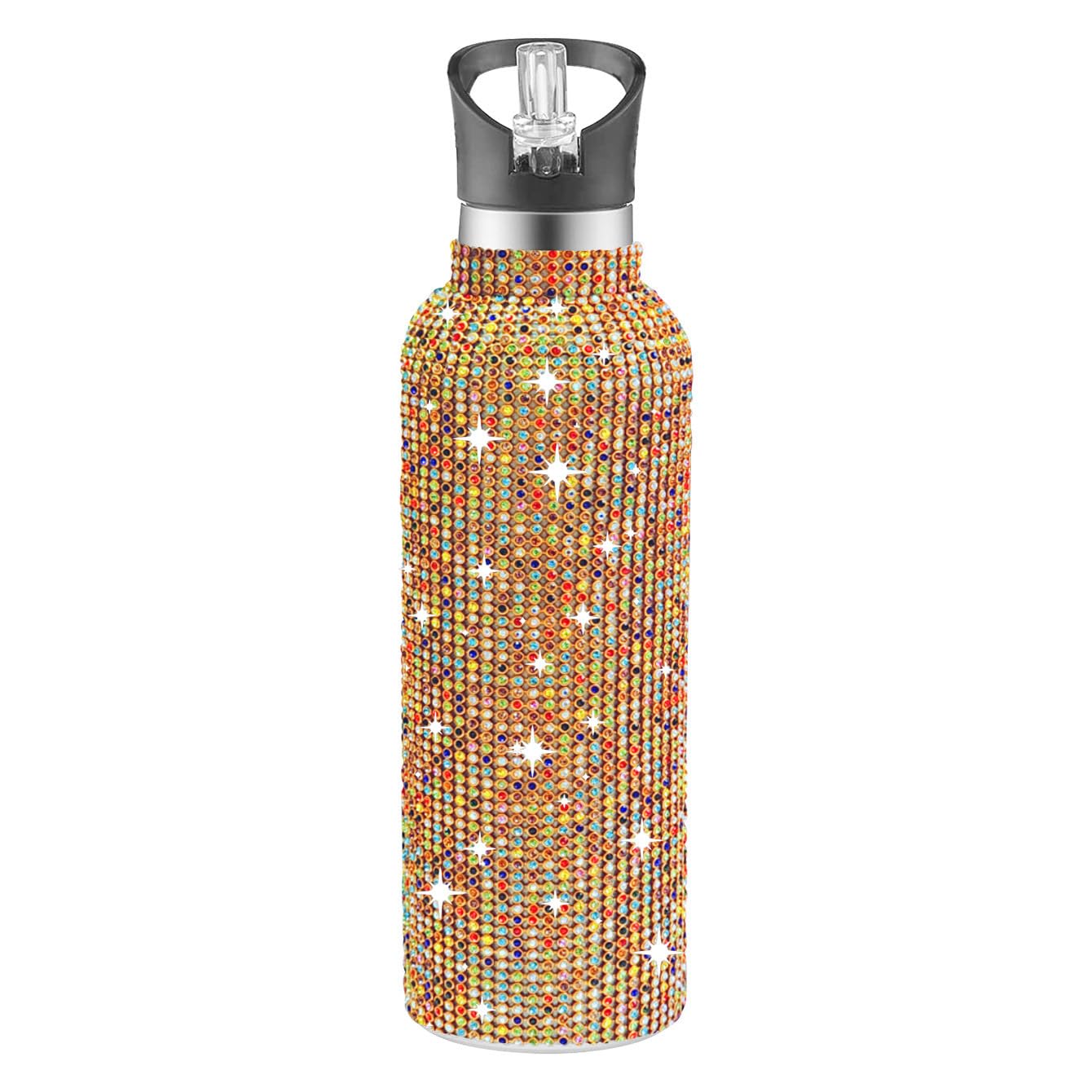 Daofaith 750ml / 25oz Diamond Water Bottle Bling Cup Glitter Water Bottle Rhinestone Dazzling Stainless Steel Insulated Bottle Sparkling Cup Tumbler