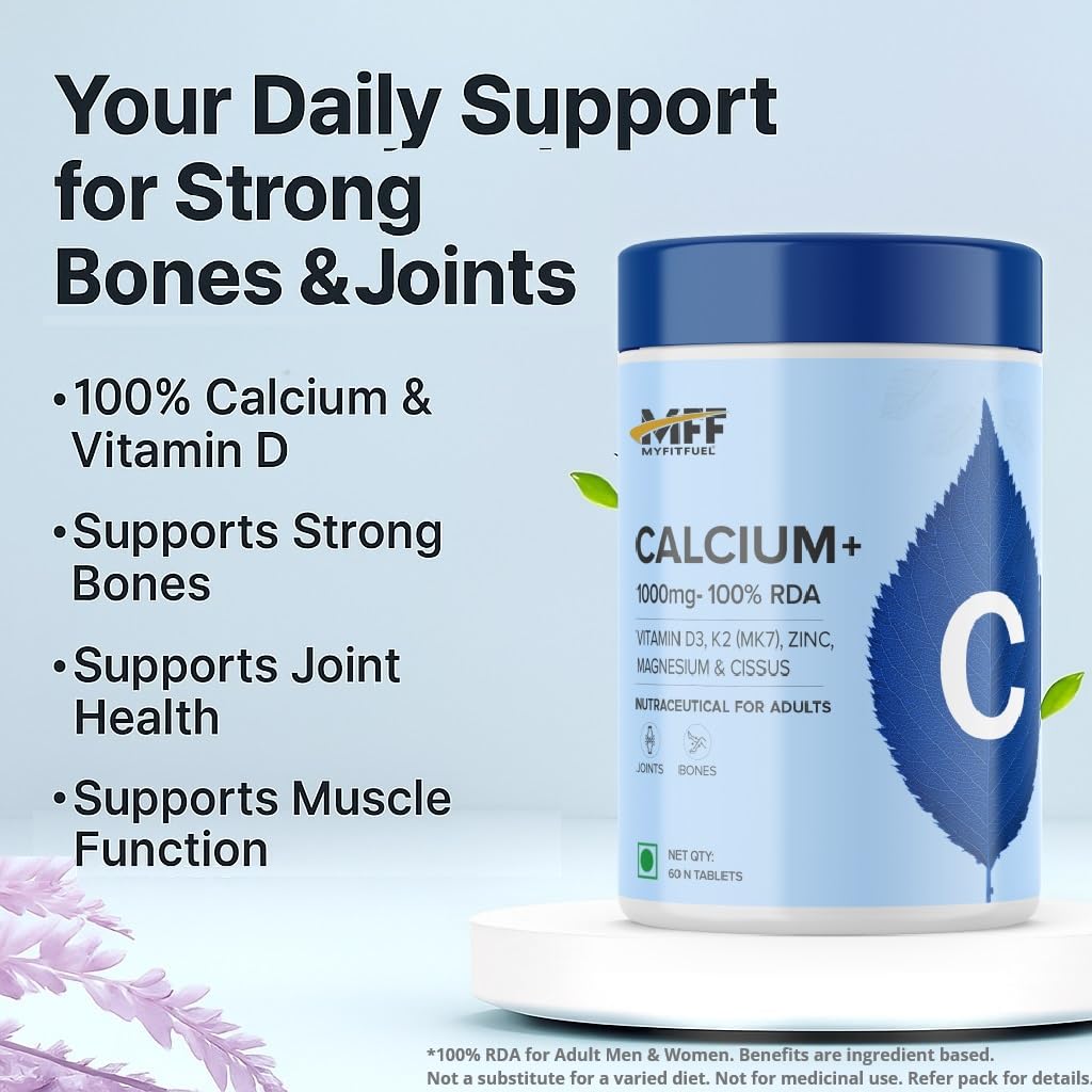 MyFitFuel Calcium & Vitamin D 3, (60 Tablets) + (K2 (MK7), Zinc, Magnesium & Cissus. Calcium For Women & Men