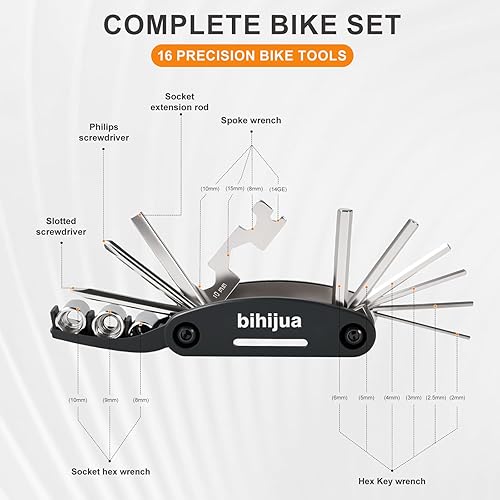 Miniatura 3 de Multiherramienta para bicicleta 16 en 1, multiherramienta para bicicleta, kit de herramientas para bicicleta con hexagonal, enchufe, llave de radios