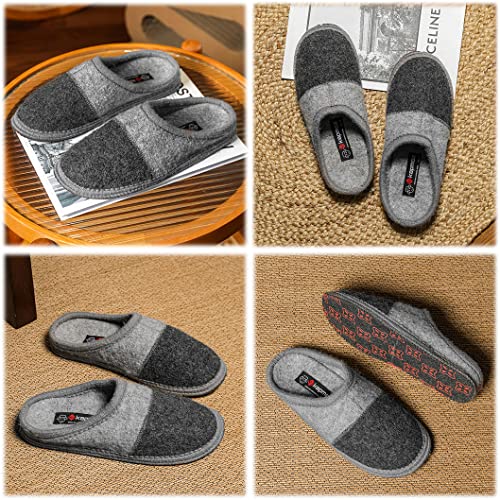 Image of LE KAPMOZ Men's Boiled Wool House Slippers Breathable Winter Warm Slip on Mules Indoor /Outdoor Slipper for Women Two Tone Cap Toe Clog