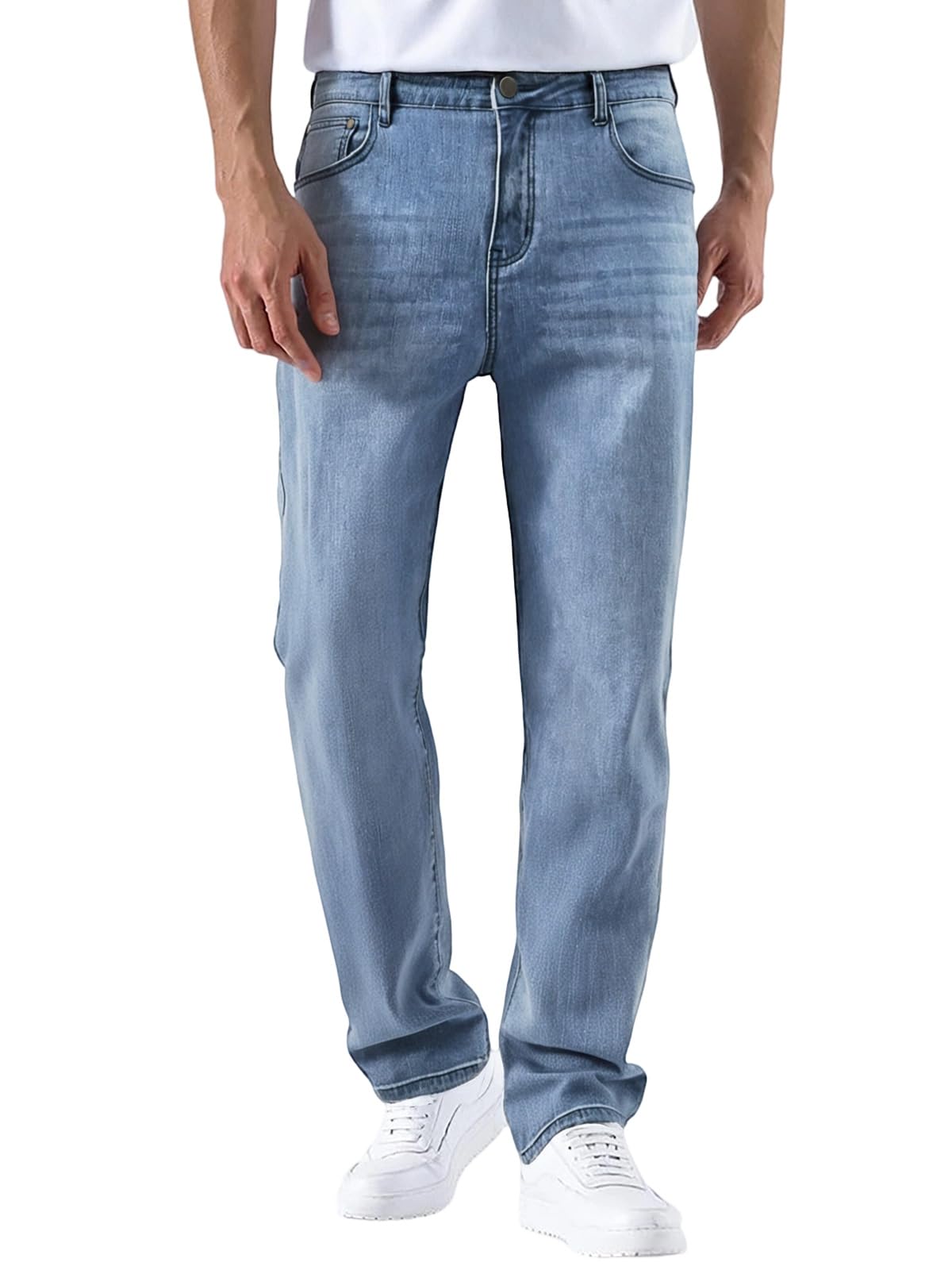Mens Baggy Jeans Slim Fit Stretch Straight Leg Denim Pants Casual Elastic Work Jeans