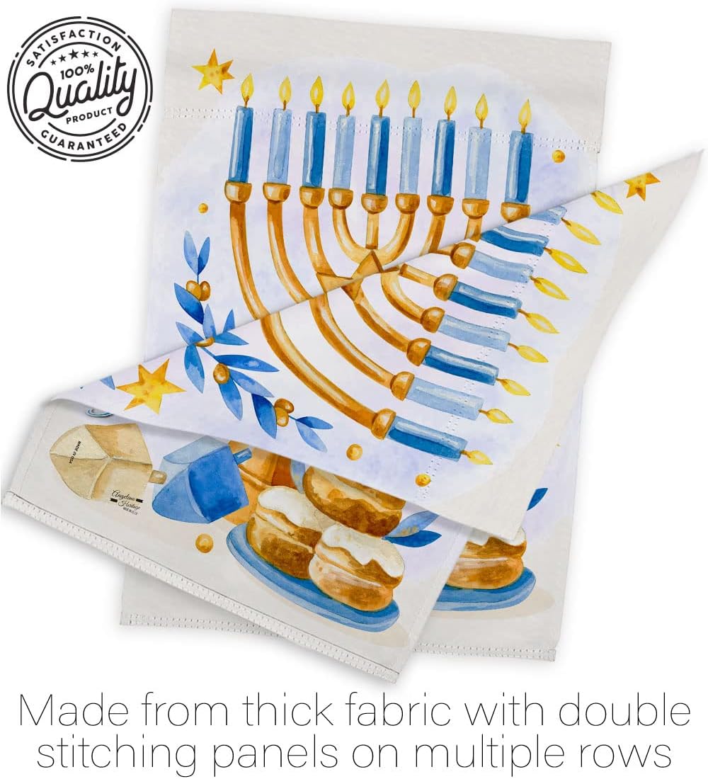 Jewish Festival House Flag Dowel Set Winter Hanukkah Candle Bonsai Menorah Chanukah David Decoration Banner Small Garden Yard Gift Double-Sided, 28" x 40", Thick Fabric
