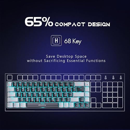 Miniatura 4 de abucow Teclado mecánico 65% para juegos, teclado compacto con cable con interruptor azul con retroiluminación azul, teclas intercambiables grises y