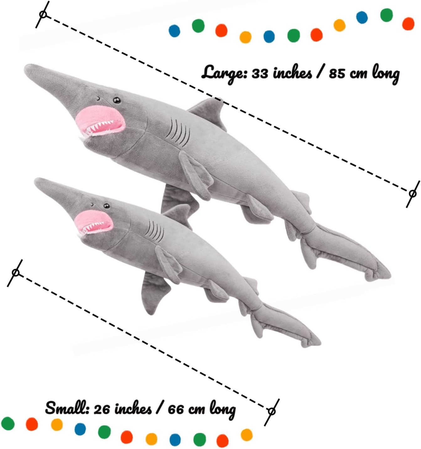 FRANKIEZHOU Goblin Shark Plush Toys-26in,Lifelike Long Tipped Shark, Shark Gifts for Kids,Shark Decor