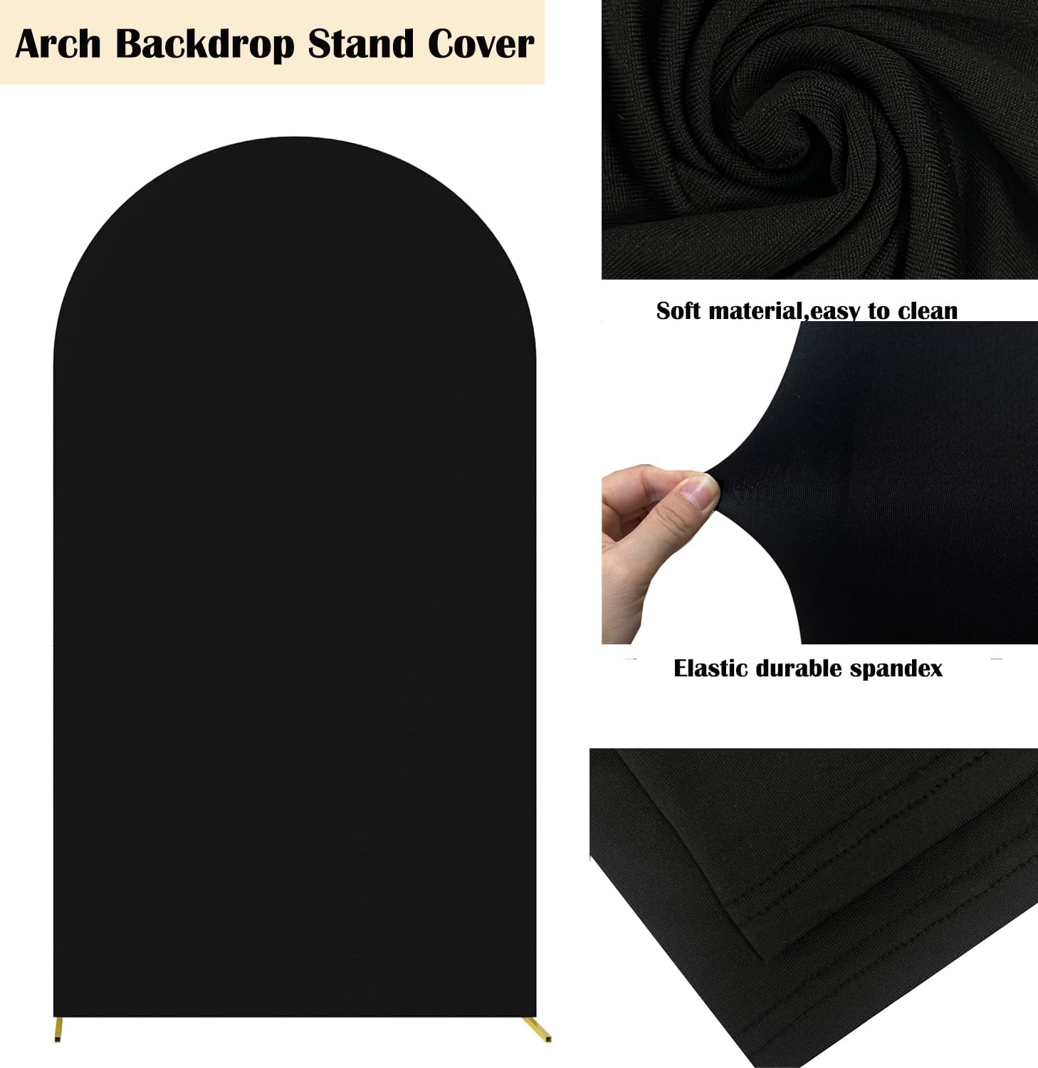 7.2FT Arch Backdrop Cover Spandex Fitted Wedding Arch Covers,Round Top Double-Sided Chiara Arch Covers for Party Wedding Birthday Ceremony Event Banquet Decoration(Black)