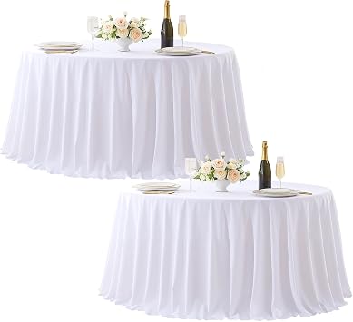 Besutolife 90 Inch Round Tablecloth White, 2 Pack Wrinkle Resistant and Washable Table Cover 100% Polyester Decorative Circle Table Cloth for Weddings, Parties, Banquet, Dining Room, Kitchen