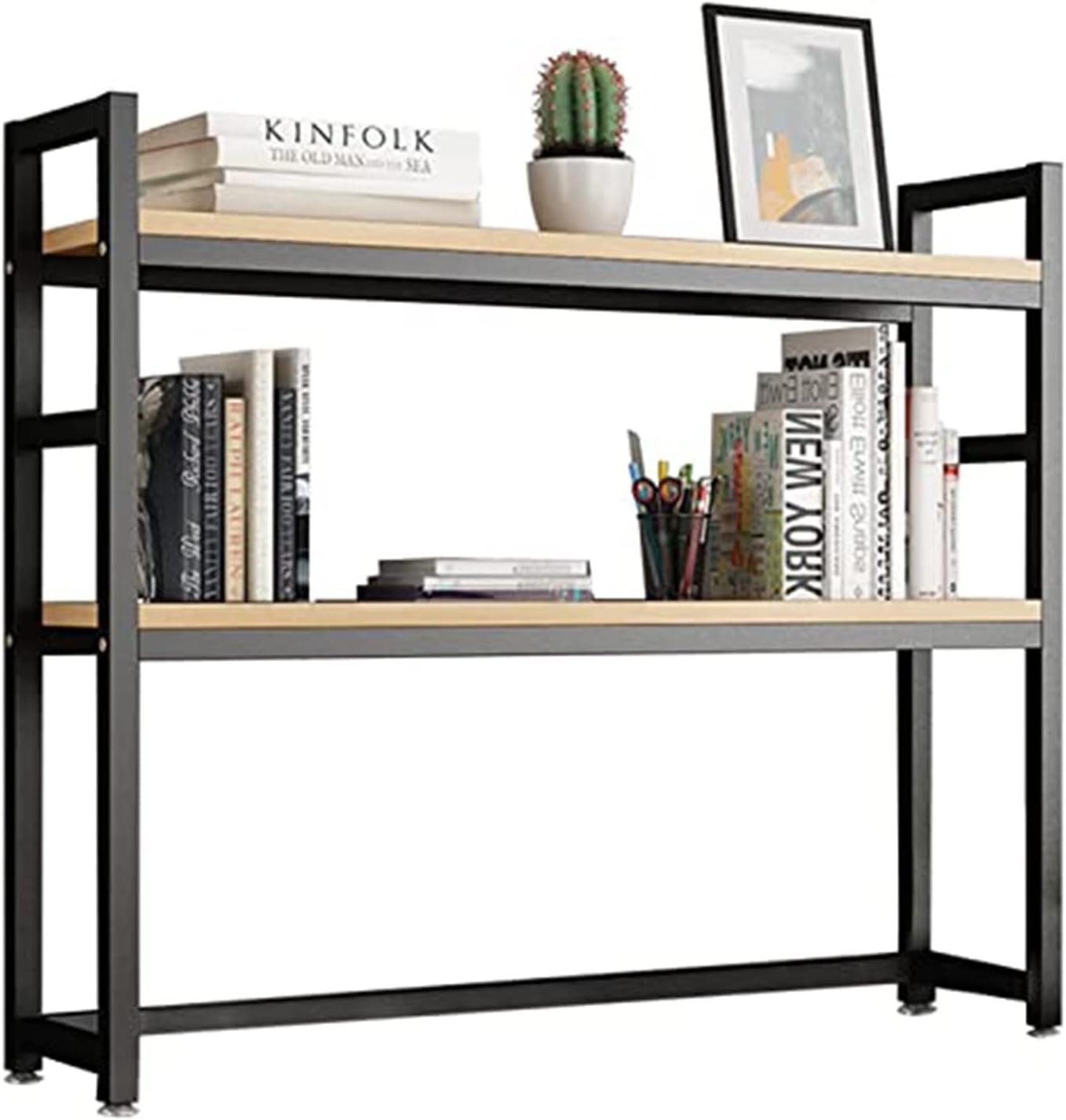 Office Desk Bookshelf, Small Desktop Bookshelf 2 Tier