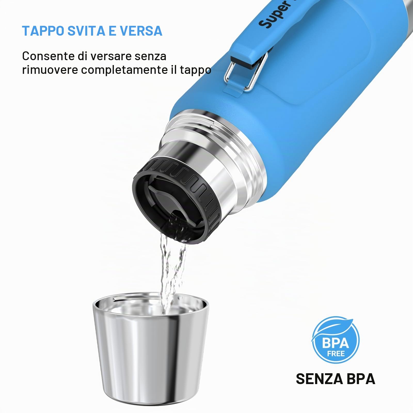 Super Sparrow Borraccia Termica - 750ml/1L/1.5L/2L - Bottiglia Termica in Acciaio Inox - Borracce Senza BPA - Mantiene Calde 12 Ore o Fredde per 24 Ore - A Prova di Perdite Tappo Funge Anche da Tazza