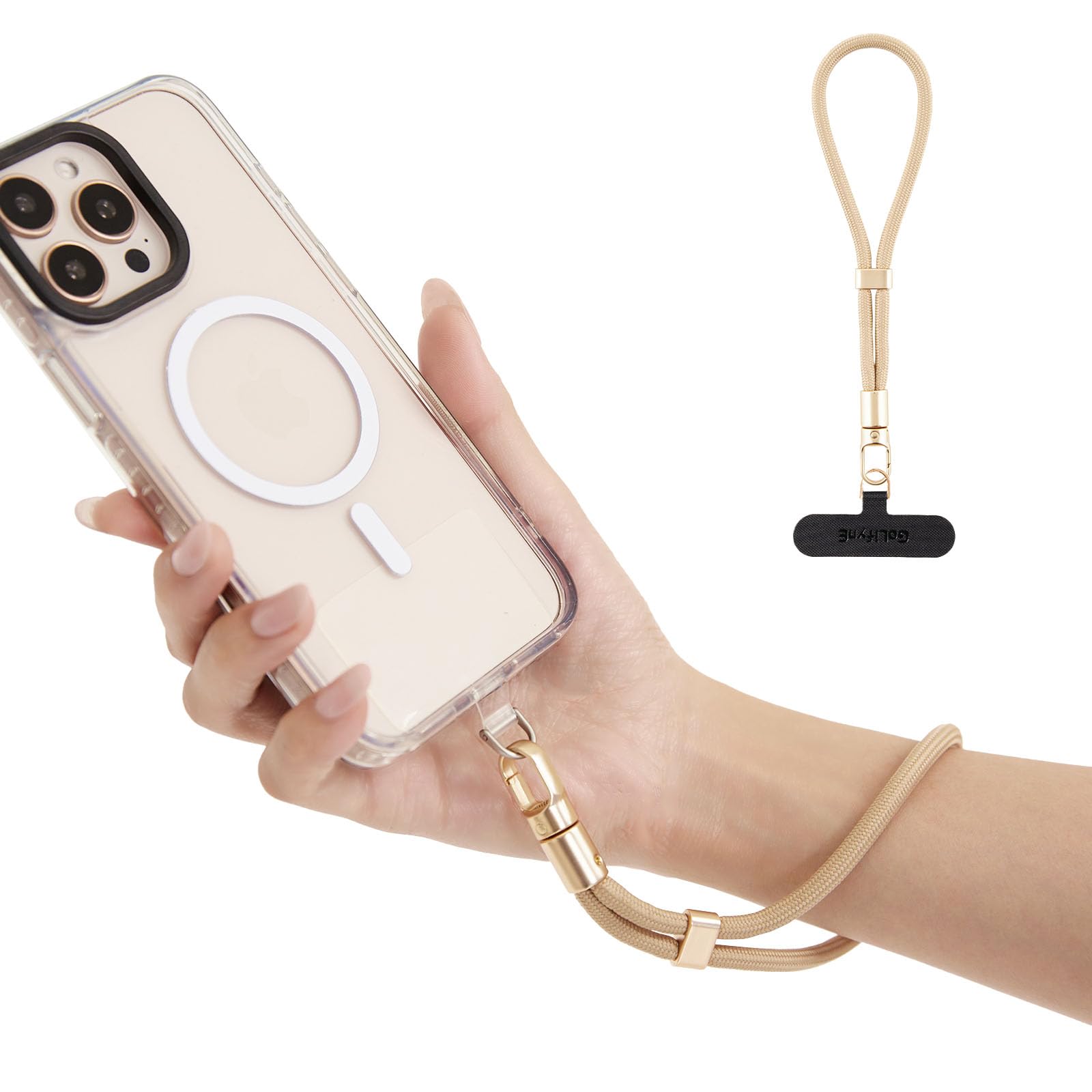 Golifyne Unisex Beige Phone Wrist Strap | 6Mm Wristlet Lanyard + Tether Tabs | Anti-Theft Armband For Iphone/Samsung/Most Cellphone (Without Case) - Camel