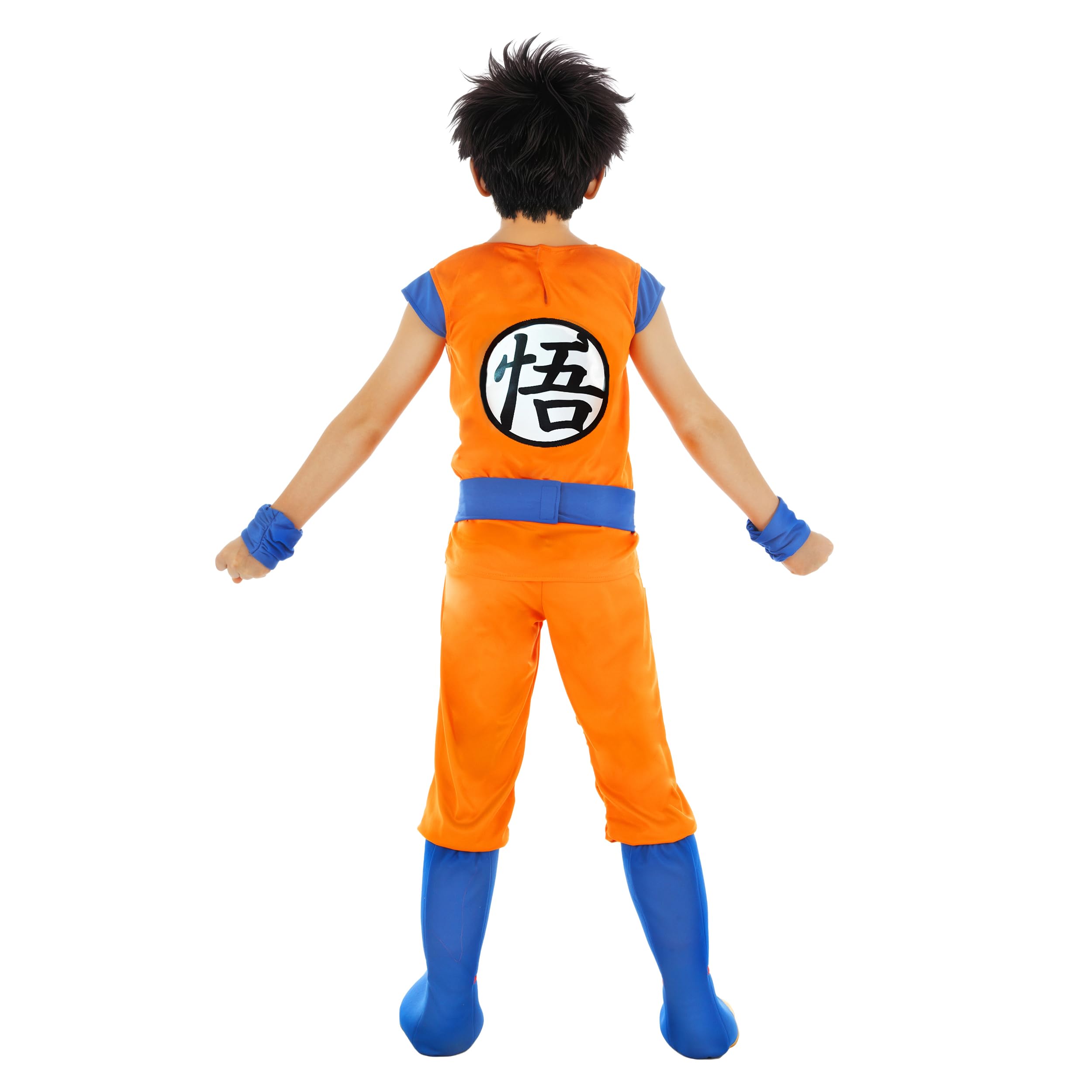 Chaks - kostium Goku Saiyajin dla chłopców, konwent anime, cosplay | Oficjalny strój z serii Dragon Ball, 7-częściowy zestaw zawierający bluzkę, spodnie, pasek i akcesoria na karnawał