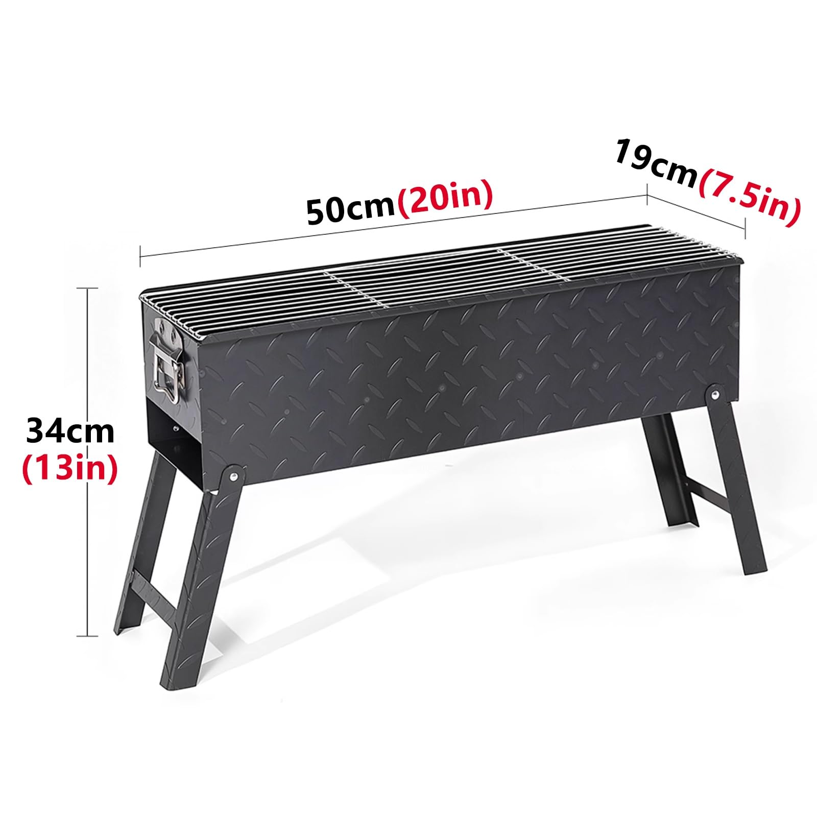 Przenośny grill na węgiel drzewny, 50 cm, ze składaną stalową konstrukcją i wentylacją, na podwórko, kemping i imprezy, idealny do gotowania na świeżym powietrzu