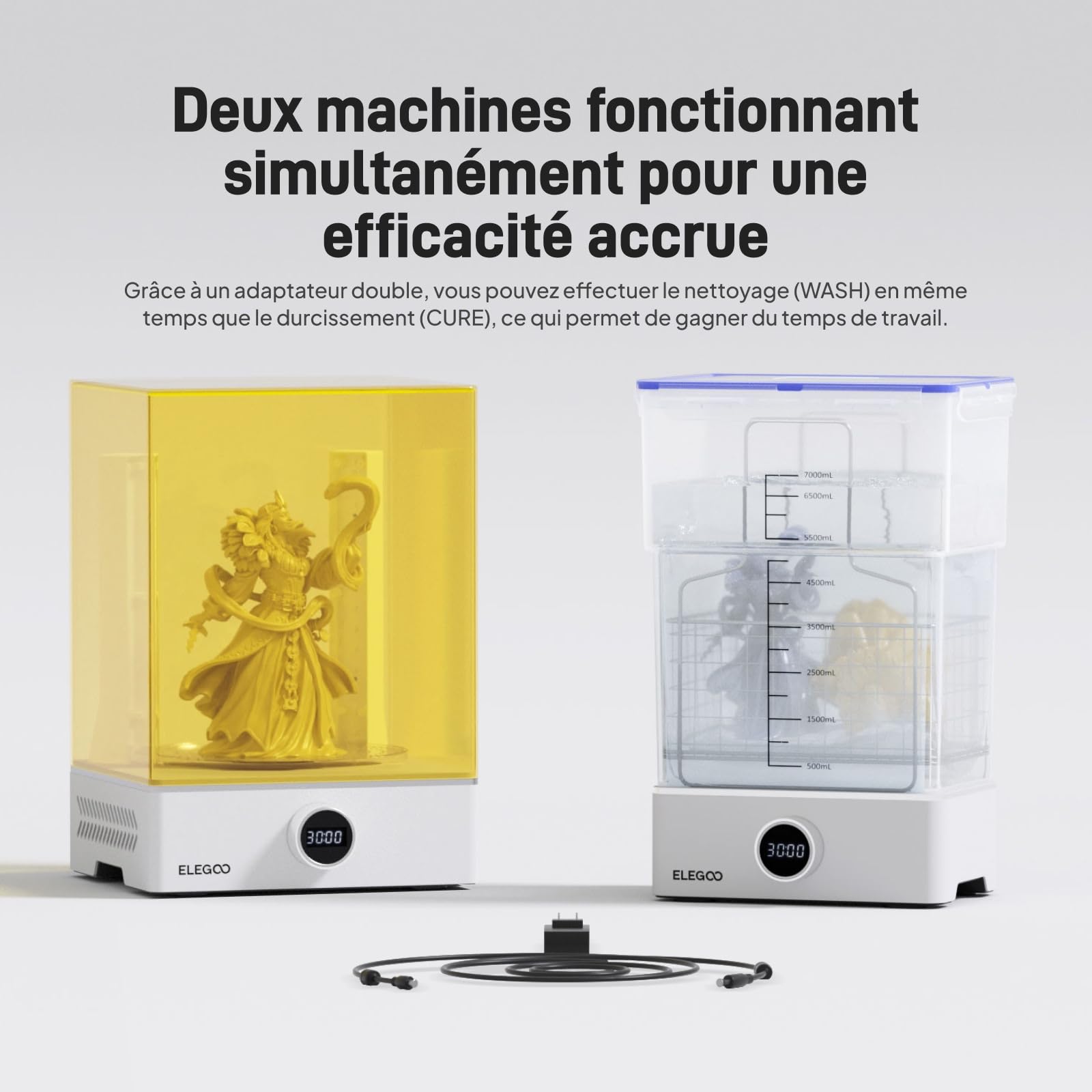 ELEGOO Mercury XS Bundle Machine Wash & Cure Station de Lavage et de Durcissement Séparée pour Les Grands Modèles Imprimés en Résine 3D avec Un Lampe UV Portable, Compatible avec Saturn et Mars