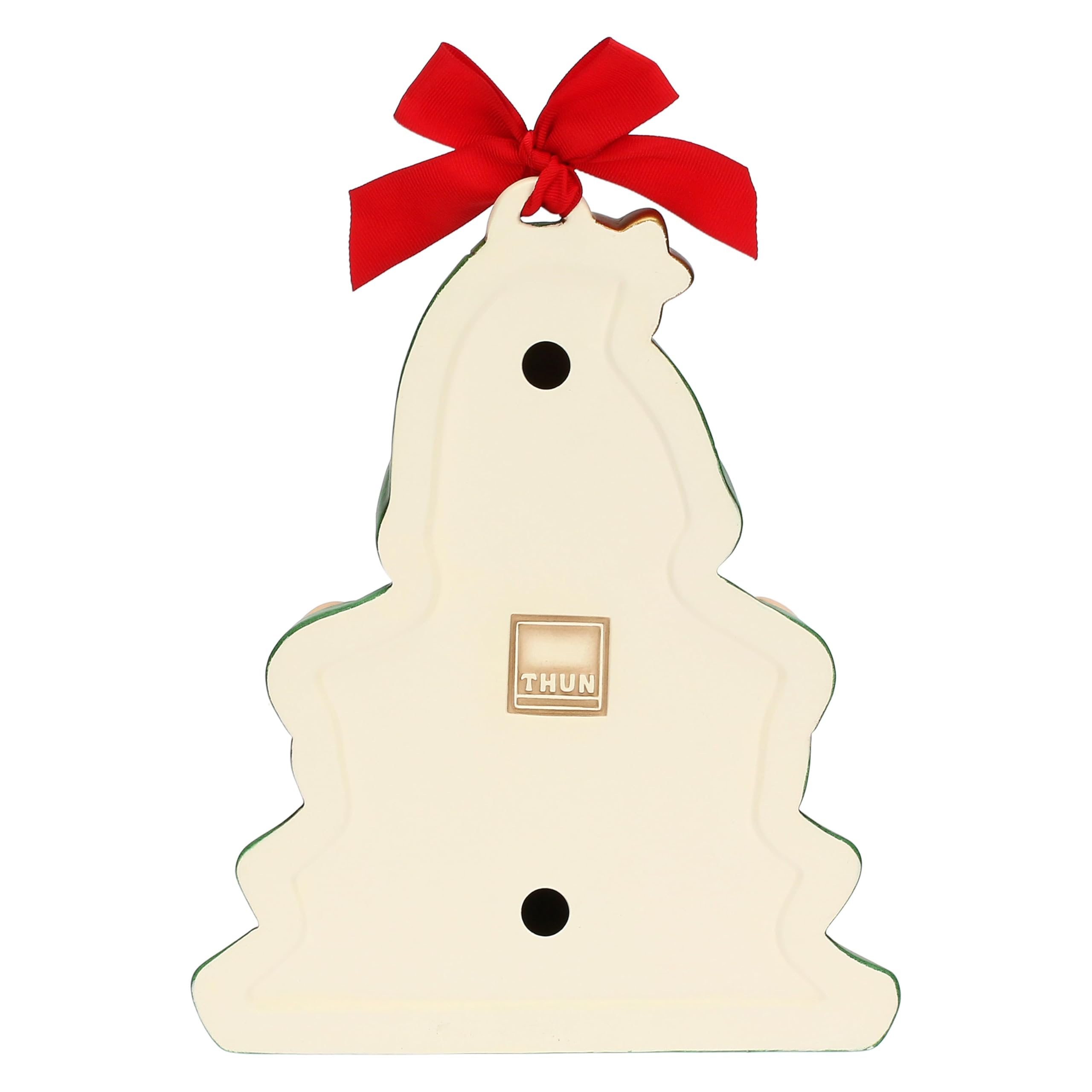 THUN, Gnomo Oliver Albero di Natale con Scritta Auguri in Ceramica di Alta Qualità, Collezione Natale, Statuine da Collezione, Idea Regalo per Natale, 19,9 x 24,7 x 8,2 cm