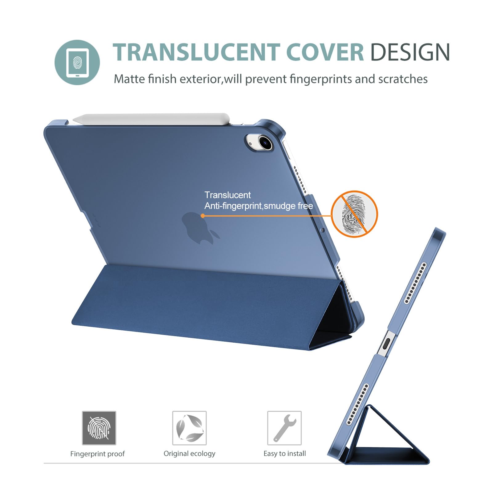 ProCase Custodia iPad Air 11" M2 2024, Cover iPad Air 6/5/4 Generazione (10,9 Pollici Modello 2022/2020), [Supporta Ricarica di Pencil 2] Smart Cover Leggero Auto Svegliati/Sonno -Blu Scuro