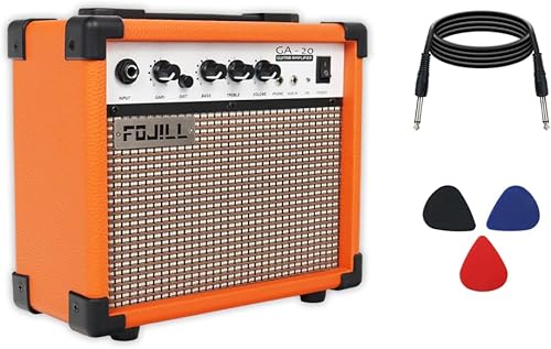 Fojill Amplificador de guitarra eléctrica de 20 W, amplificador de práctica pequeño portátil de viaje con conector de auriculares de 3.5 pulgadas,