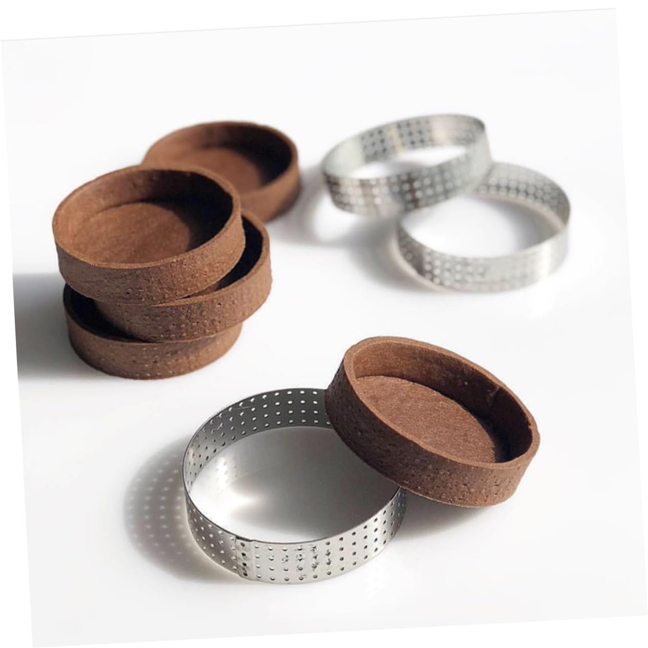 Garneck 4Pcs Perforated Stainless Steel Cake Mould Round Square Rectangle Oval Tart Rings for Mousse Pastry Baking for Tiramisu DIY Desserts