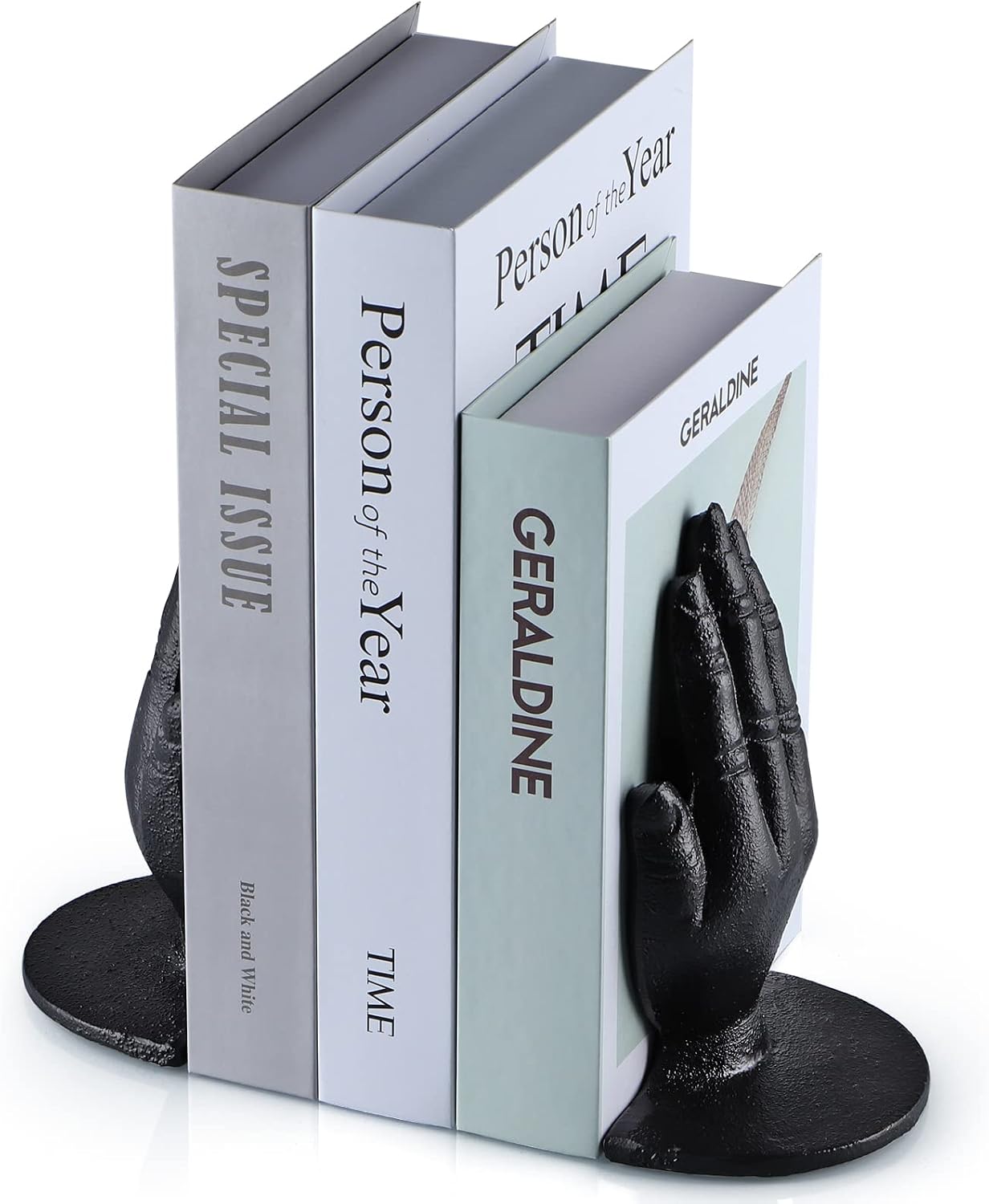 MOLIGOU Hands Decorative Bookends, Cast Iron Bookends, Heavy Duty Book Stoppers for Home, Office, Bookshelf (1 Pair)