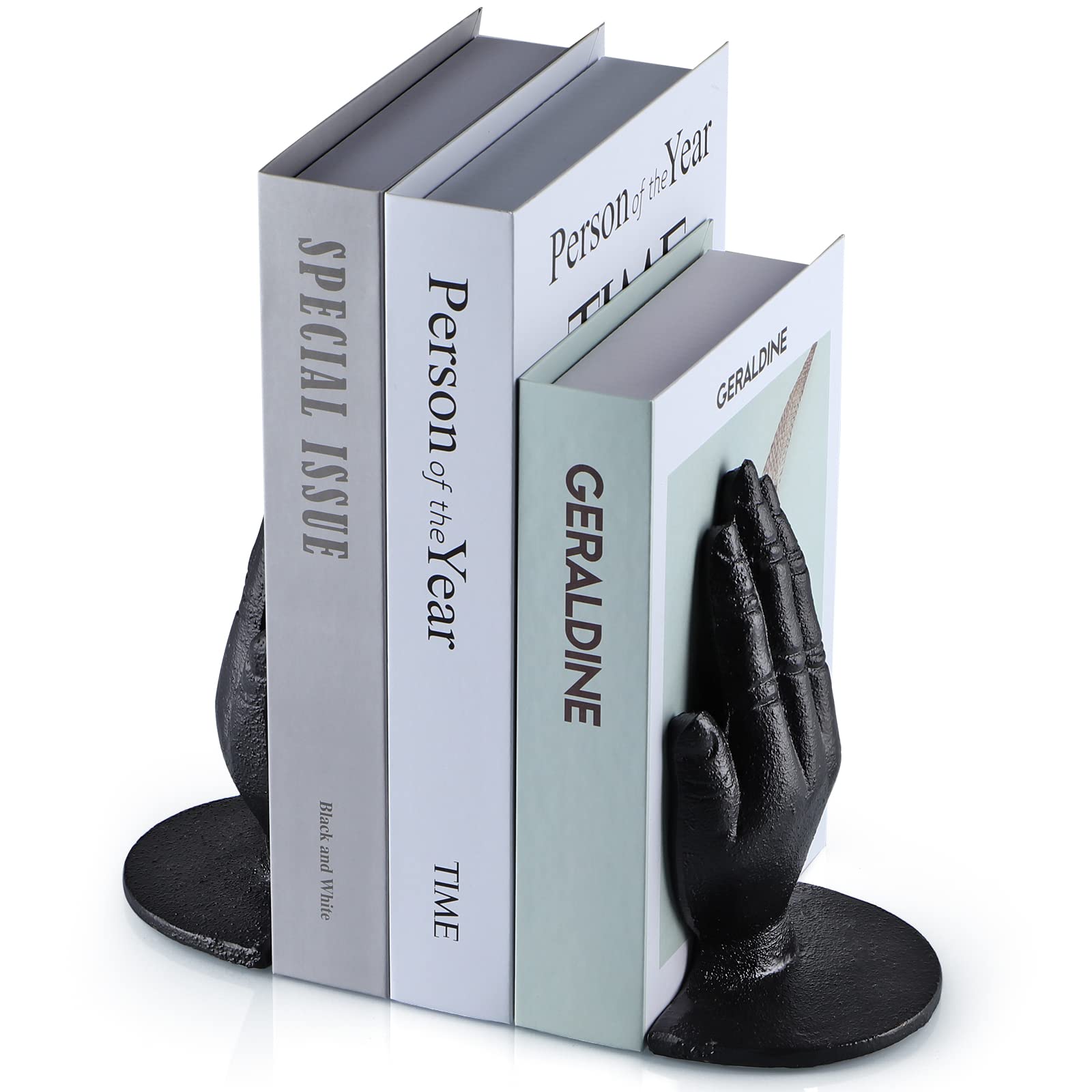 MOLIGOU Hands Decorative Bookends, Cast Iron Bookends, Heavy Duty Book Stoppers for Home, Office, Bookshelf (1 Pair)