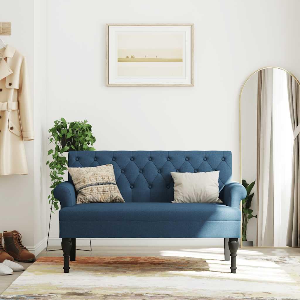 Banco con respaldo azul, 120 x 62 x 75,5 cm, tela