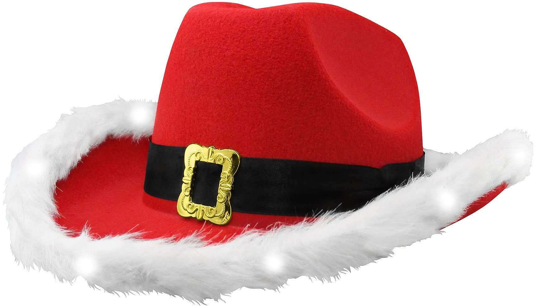 Nicky Bigs Novelties Unisex Light Up Santa Claus Cowboy Hat - LED Lights Cowgirl Hats - Western Costume Accessories, Red White, One Size