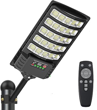 Solar Street Lights Outdoor Waterproof, 8500K LED Solar Powered Parking Light Dusk to Dawn with Motion Sensor Security Flood Lighting for Driveway, Backyard, Garage, Path, Countryside, Yard [Energy Class A]