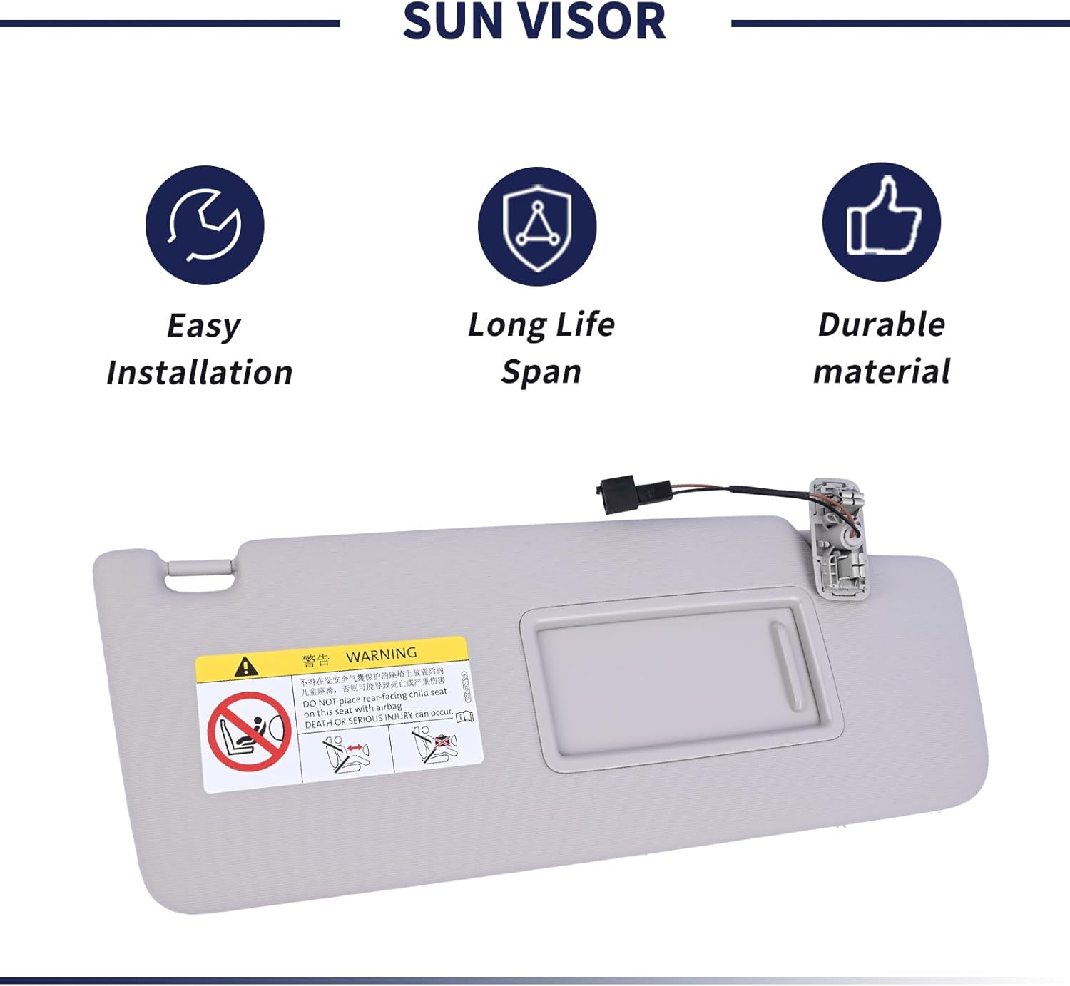 Passenger Side Sun Visor Fit for Volkswagen Tiguan 2018 2019 2020 2021 2022 Replace 5NN-857-552-L-SX4 Front Right | Sun Protection Shade | Makeup Mirror | Gray