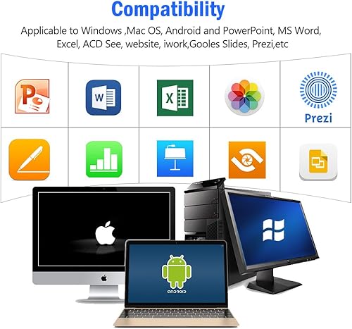 Vista 16 de DinoFire Presentador inalámbrico, Hyperlink Control de Volumen Presenter RF 2.4 GHz PowerPoint Clicker Presentación Mando a distancia Puntero láser