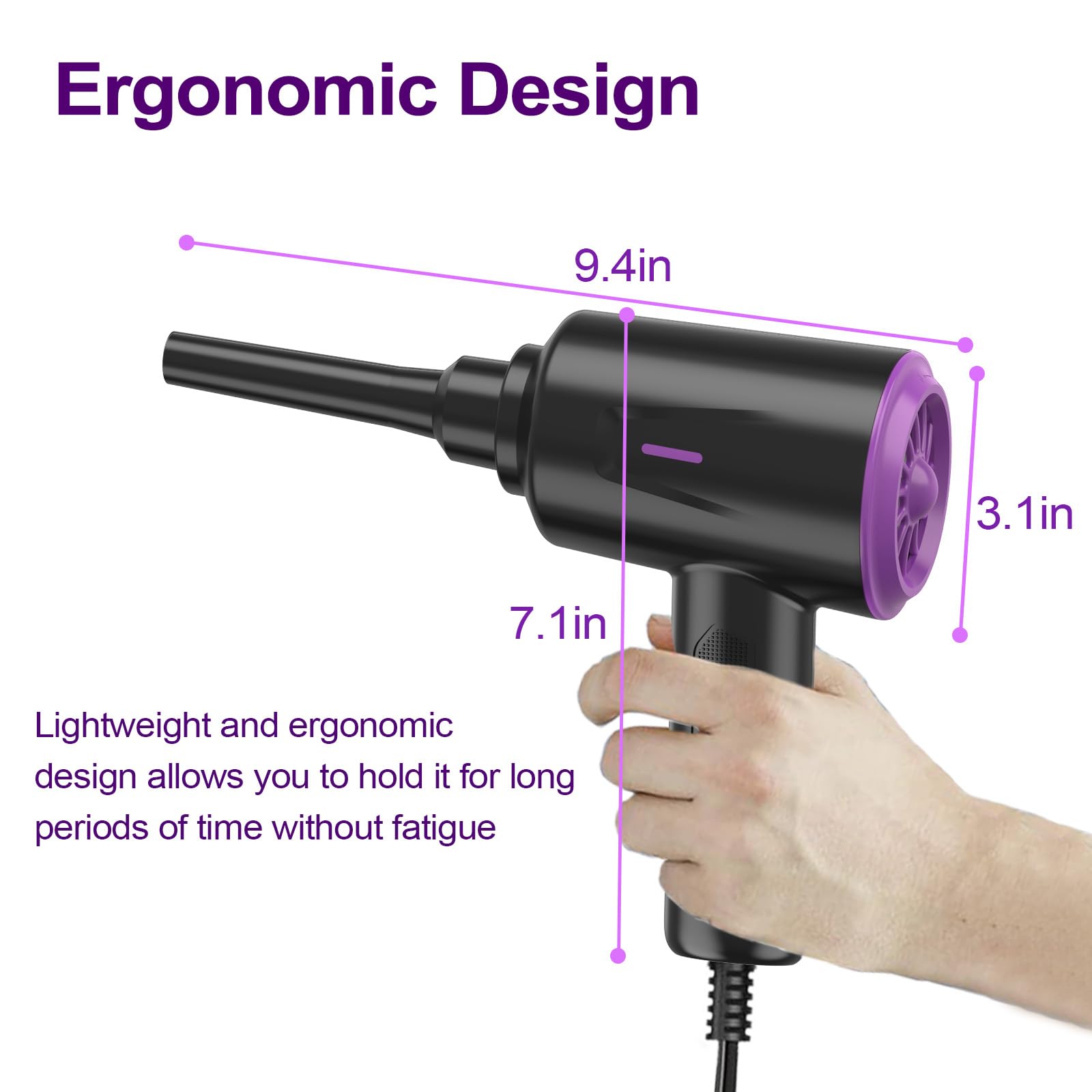 Meudeen Air Duster - Aire comprimido - Limpieza de alta potencia de 5.5 onzas para computadora - PC - Soplador de aire de 2 engranajes (negro morado)