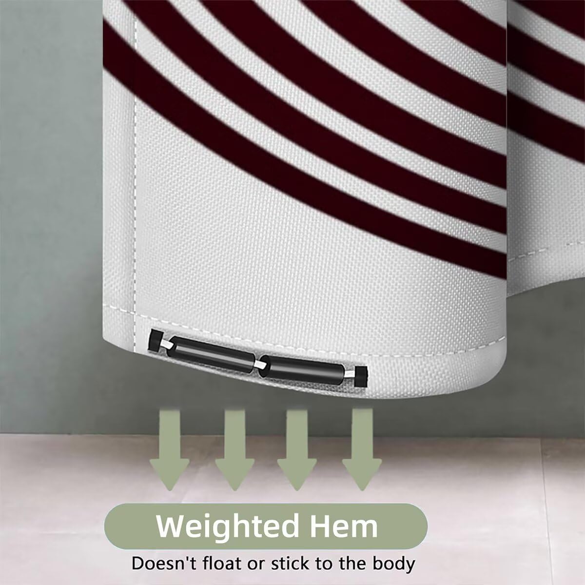 Weiß Duschvorhang 240x200 cm, Duschrollo mit 12 Duschvorhang Haken, Abstrakt Shower Curtains Beschwerter Saum, Waschbar Polyester Stoff Wasserdicht Extra Lang für Badewanne Badezimmer Deko -2255