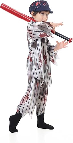 Miniatura 3 de LMYOVE Disfraz de jugador de béisbol zombi para niño, disfraces de Halloween aterradores para fiesta temática de zombis (no incluye calcetines)
