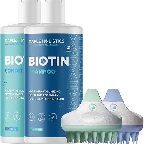 Champú y acondicionador de biotina con fregadores, cepillo de champú para el cabello y exfoliadores del cuero cabelludo con champú y acondicionador