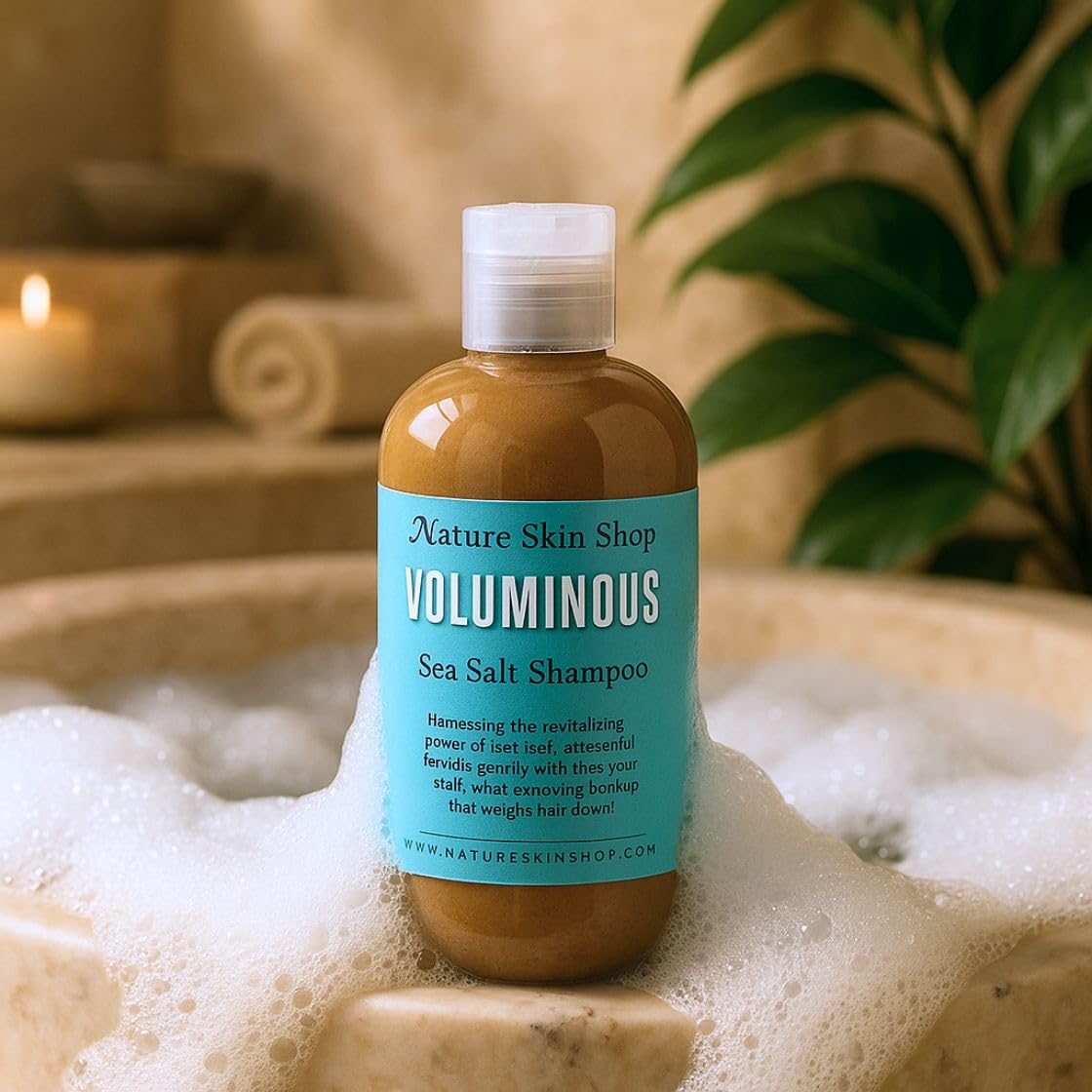 Nature Skin Shop Voluminous Sea Salt Shampoo, Thickening Formula for Thinning, Oily & Fine Hair, Clarifying Scalp Detox to Remove Buildup for a Thicker, Fuller Look, Sulfate-Free