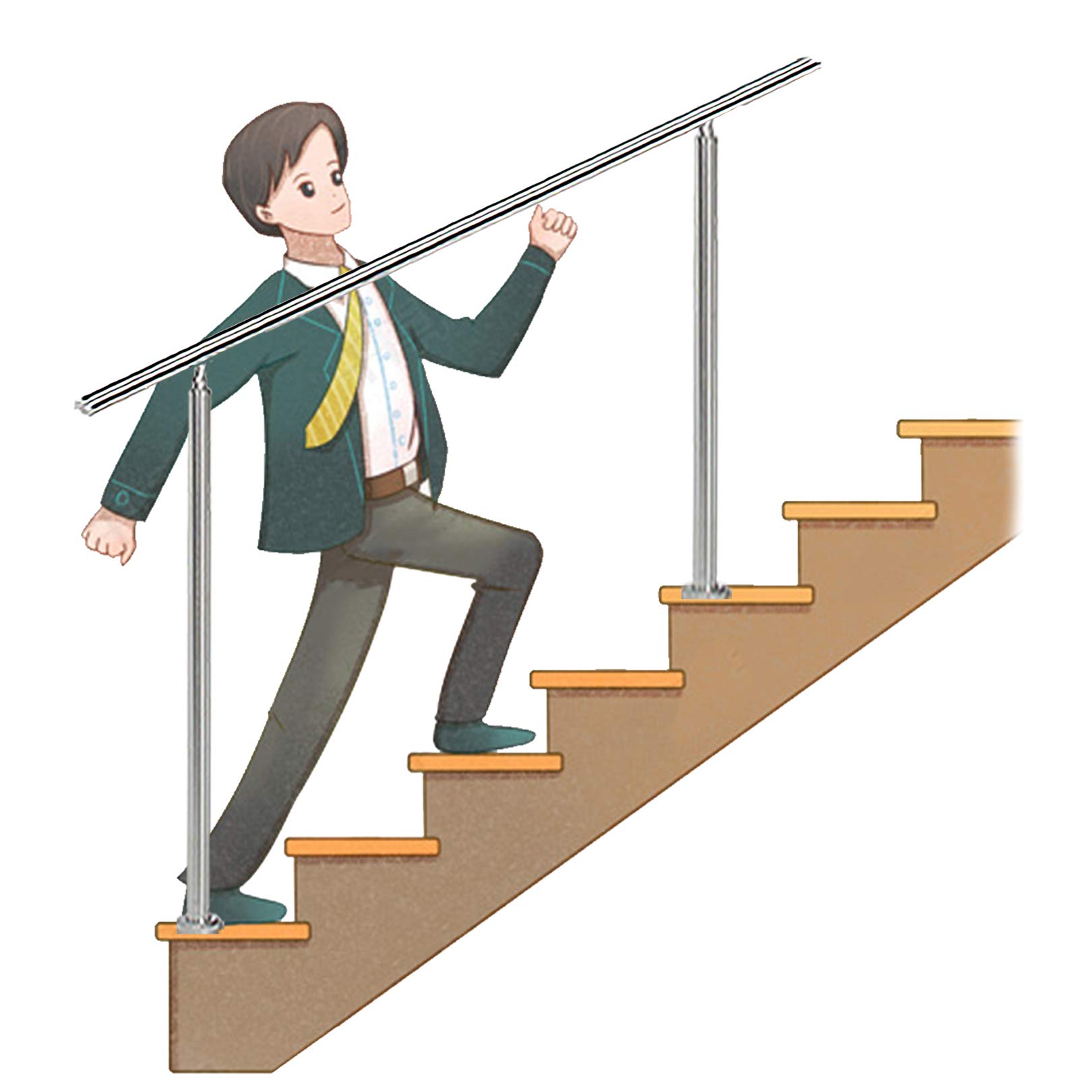LWJSOCP Stair handrail 304 stainless steel handrail set, Silver stair handrail, elderly disabled Children stair banister rail bars for indoor and outdoor use