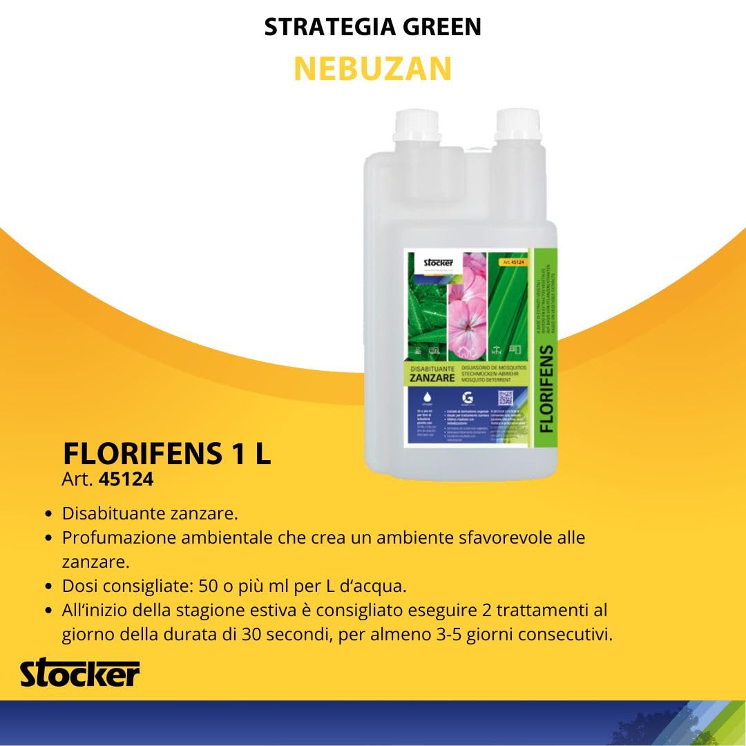 STOCKER Kit Antizanzare Completo 2L (1L Nebuzan + 1L Florifens) - Protocollo Barriera a Base di Estratti Vegetali per Giardino - Alta Concentrazione per Sistemi di Nebulizzazione