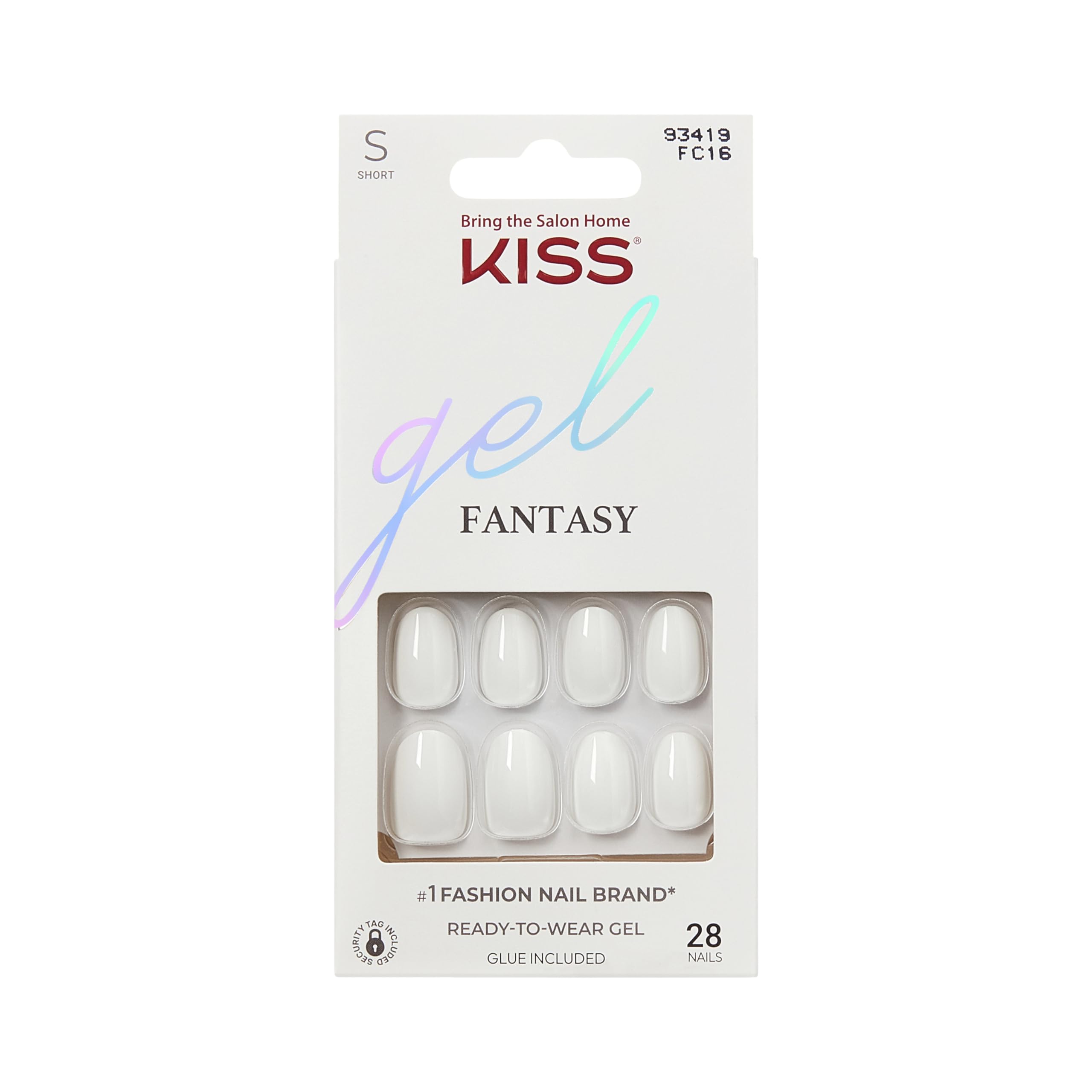 KISS Gel Fantasy, Press-On Nails, Nail glue included, 'Happy Hands', White, Short Size, Oval Shape, Includes 28 Nails, 2g glue, 1 Manicure Stick, 1 Mini File