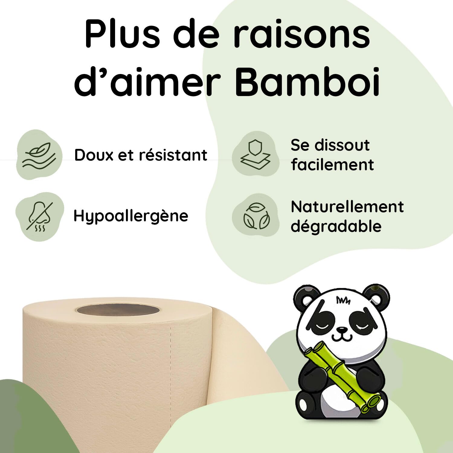 Papier Toilette en Bambou 3 épaisseurs 48 Maxi Rouleaux | Très doux, équivalant à environ 125 rouleaux de papier toilette standard, bambou certifié 100% FSC®