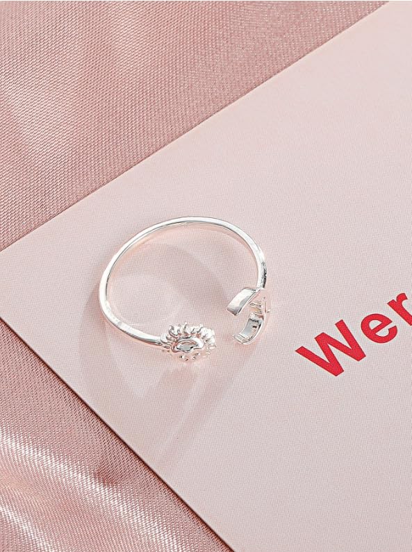 Simple Retro Sun Moon Open Ring Fashion Cute Adjustable Silver Color Ring Mother's Day Birthday Valentine's Day Engagement Wedding Jewelry Gifts for Women3