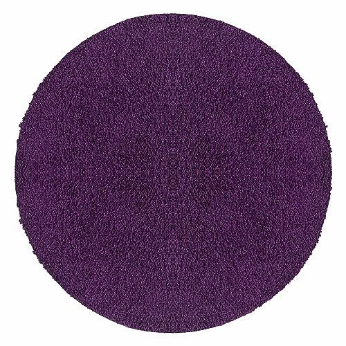Teppium Tapis Salon Moderne Adulte Violet-1 120 cm Rond - Tapis Shaggy Poil Long Moelleux et Doux - Conçu pour Salle de Séjour et Cuisine