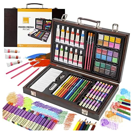 COLOUR BLOCK 73pc Deluxe Wooden Art Set I Color Pencil, Acrylic Paints, Watercolor Cakes, Oil Pastel, Paint Brush, Palettes I Portable Art Supplies for Kids, Teens, Adults, Beginner to Artist