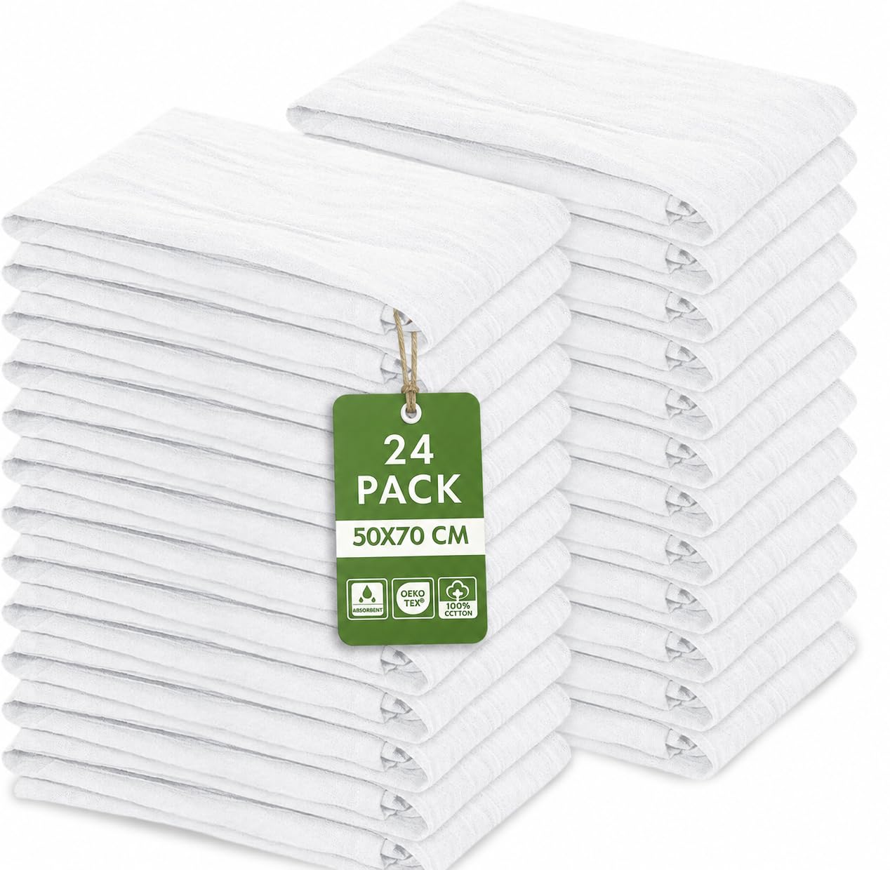 Weave Essentials 24pc Flour Sack Towels - 100% Cotton Tea Towels for Kitchen, Highly Absorbent Washing Up Cloths for Dishes, Lightweight, Premium Quality Durable Soft Feel Fingertip Flour Sack | White