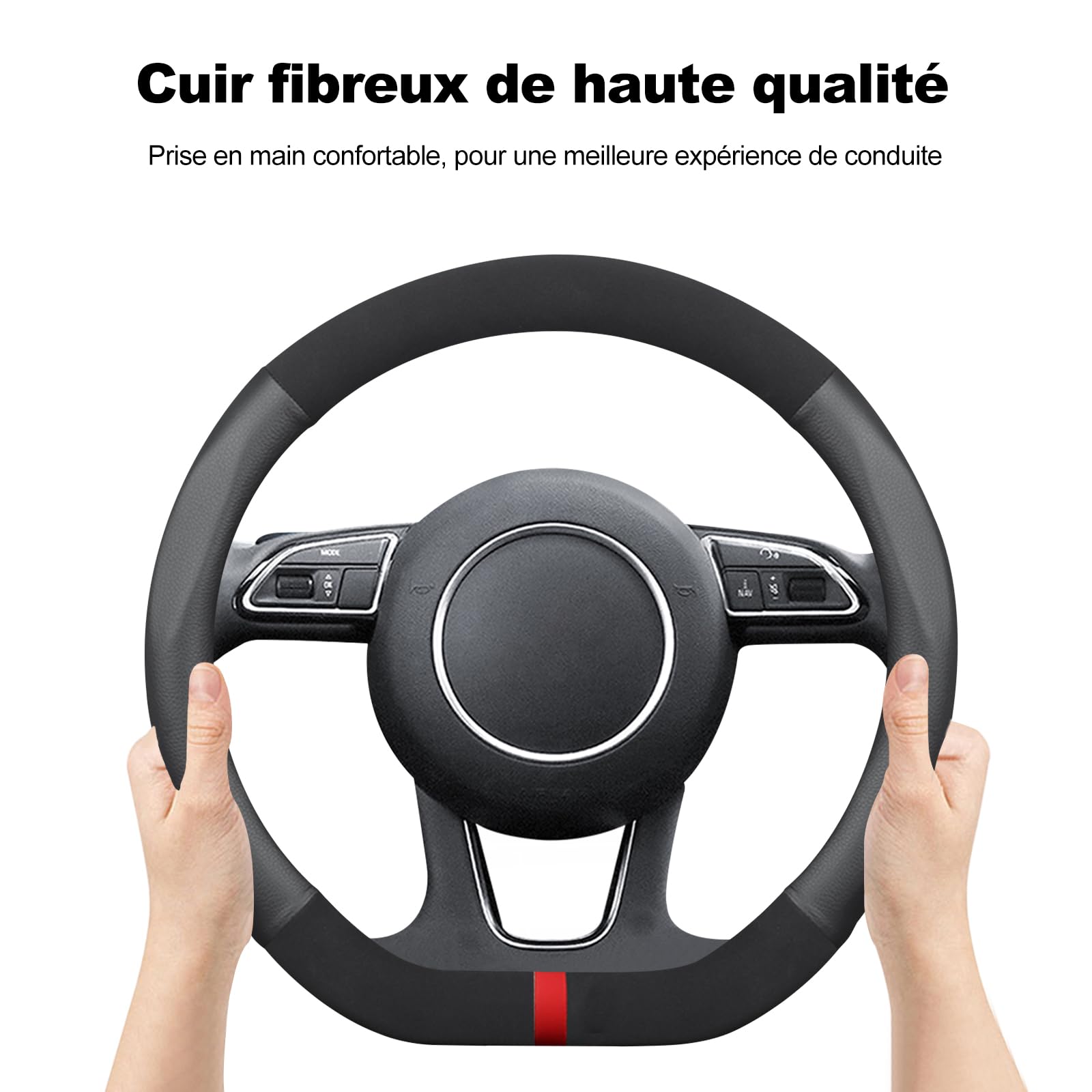 Ergocar Couvoirs De Volant, Couvercle du Volant en Cuir De Type D, Anti-Glissement Et Doux, 38 Cm / 15 Pouces