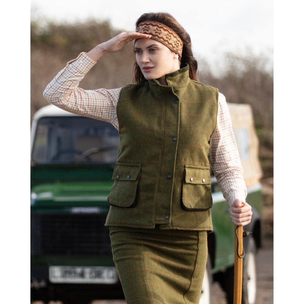 Walker & Hawkes - Bayston - Veste sans Manches Derby - pour Femme - Tweed - Chasse/Campagne