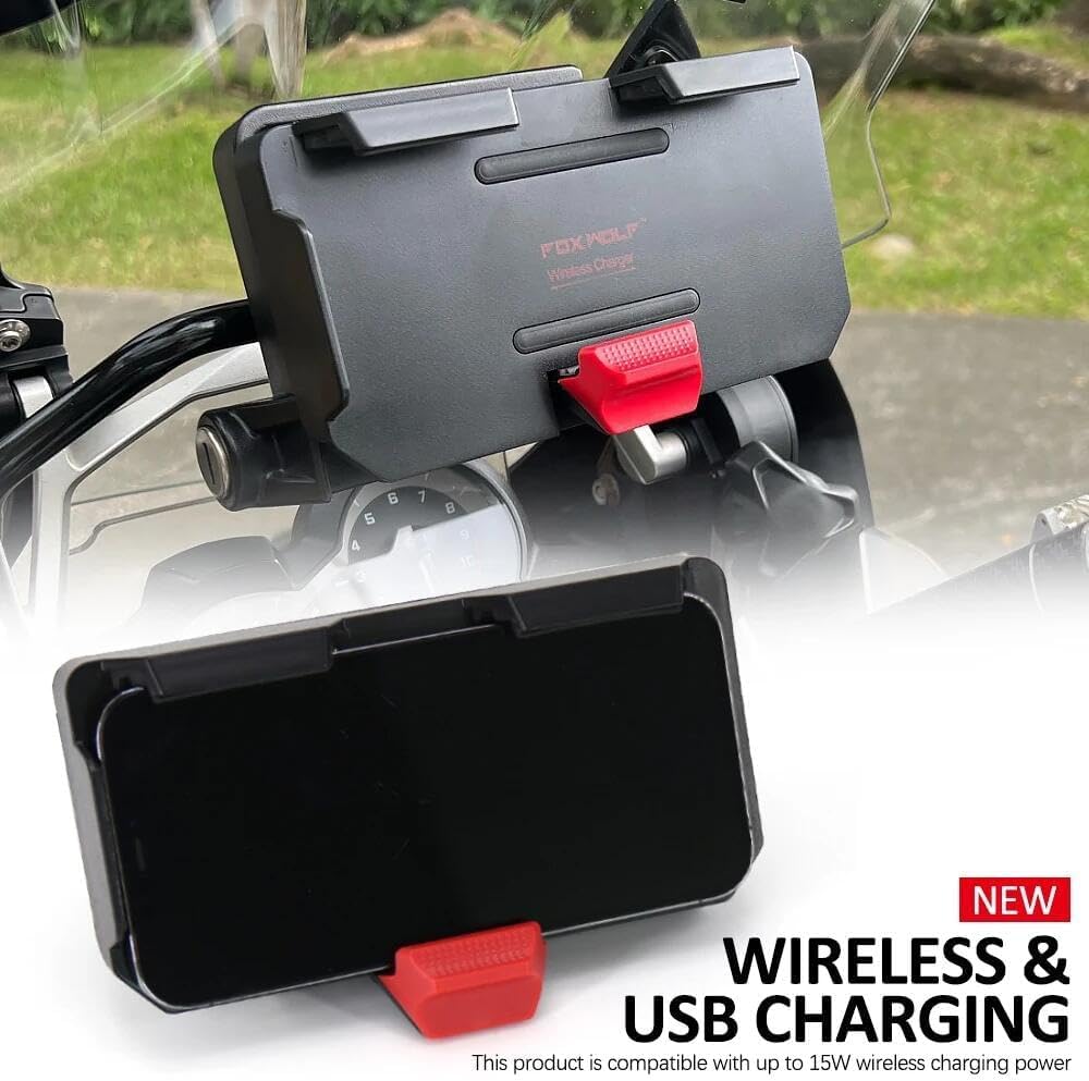 Cargador inalámbrico para motocicleta con puertos USB duales, soporte de navegación de carga rápida compatible con BMW Garmin Navigation Base R1200GS R1250GS F850GS ADV ABS