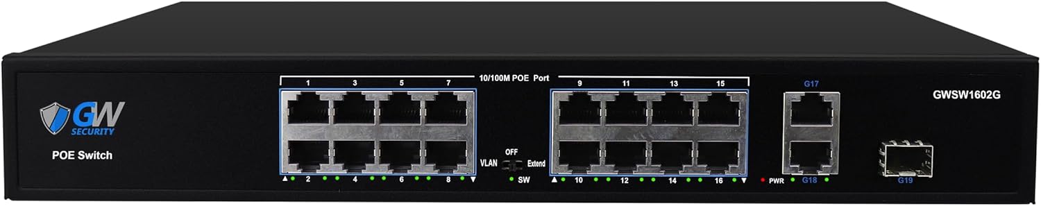 GW Security 24 x 100Mbps PoE Ports with 2 x 100Mbps Uplink and 1 x Gigabit SFP Uplink (GWSW2402G)