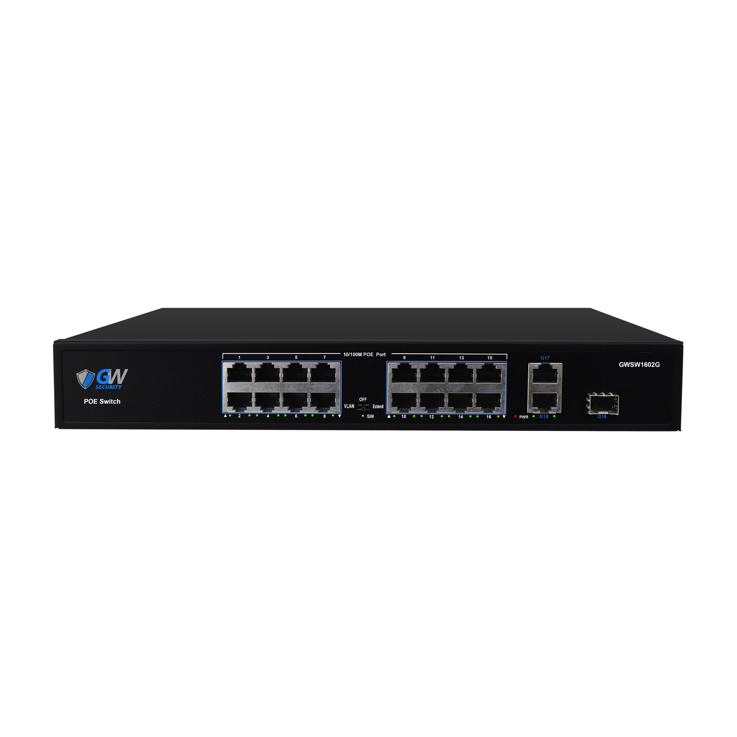GW Security 16 x 100Mbps PoE Ports with 2 x 100Mbps Uplink and 1 x Gigabit SFP Uplink (GWSW1602G)