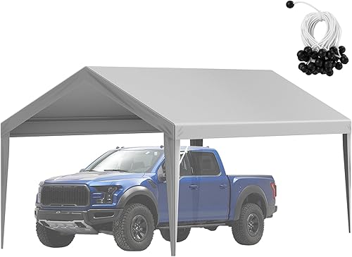 Vista 30 de VEVOR - Cobertizo portátil de almacenamiento exterior de 6 x 8 x 7 pies, refugio resistente e impermeable con puerta enrollable con cremallera y Gris